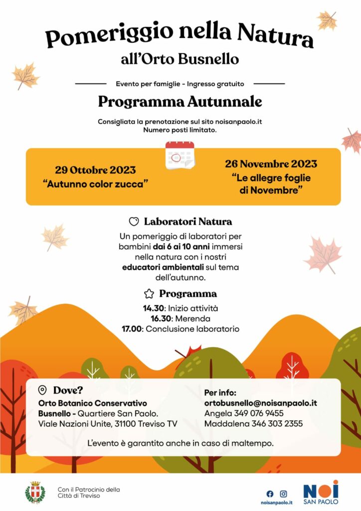 Programma attività autunno 2023 all'Orto Busnello